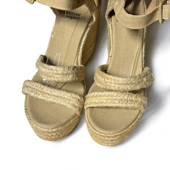 🌻NEW NWOT Jeffrey Campbell "Soffia" Beige 2 Platform Open Wedge Espadrilles 41 - Picture 7 of 10